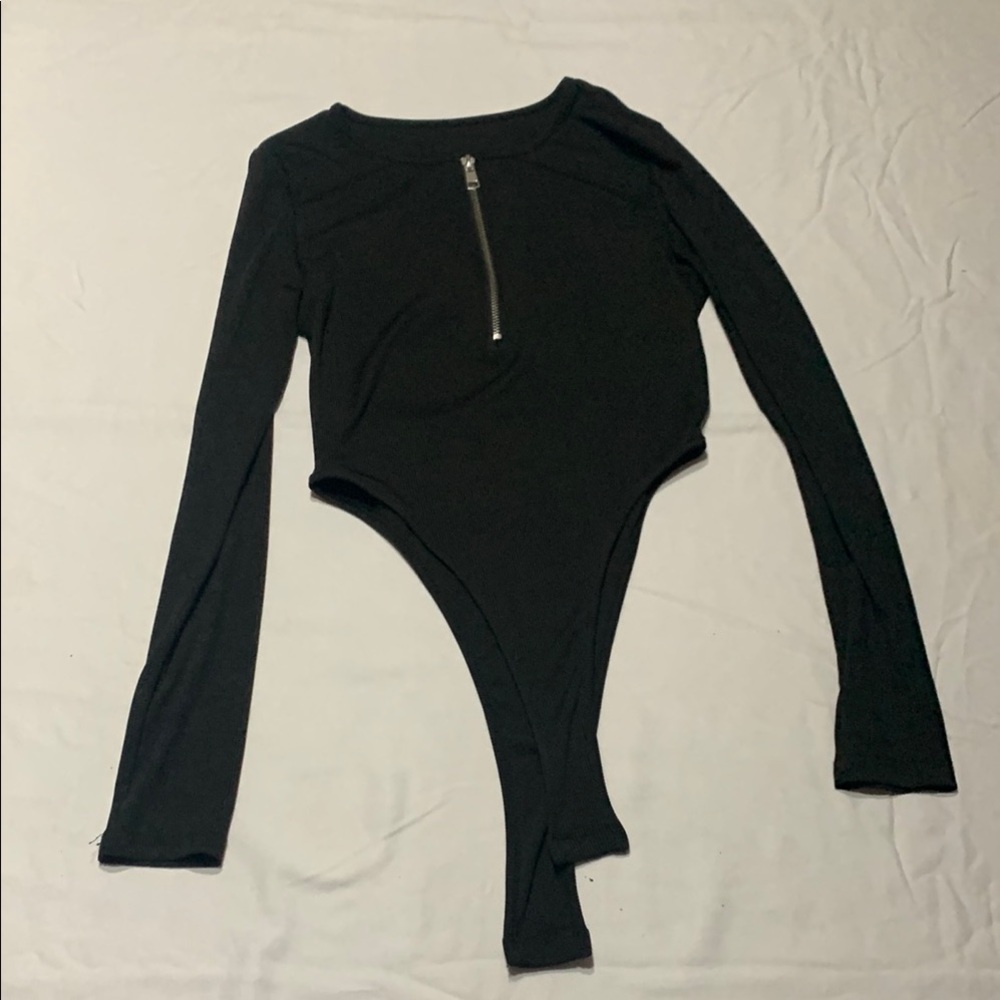 SHEIN Black Long-Sleeve Bodysuit with High-Cut Design